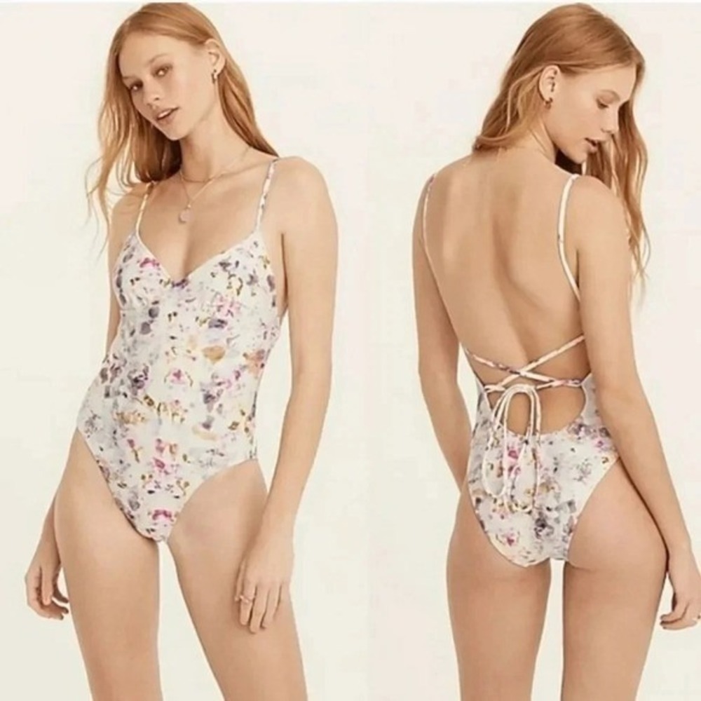 J. Crew New Flora Obscura Plunge Strappy One Piece Swimsuit Kaleidoscope SZ 14